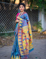Elaborate Grey Paithani Silk Saree With Energetic Blouse Piece