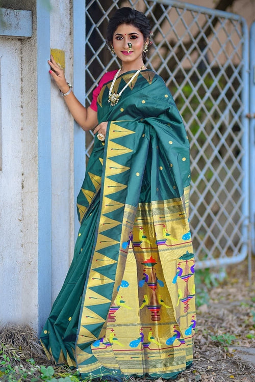 Load image into Gallery viewer, Tremendous Rama Paithani Silk Saree With Energetic Blouse Piece
