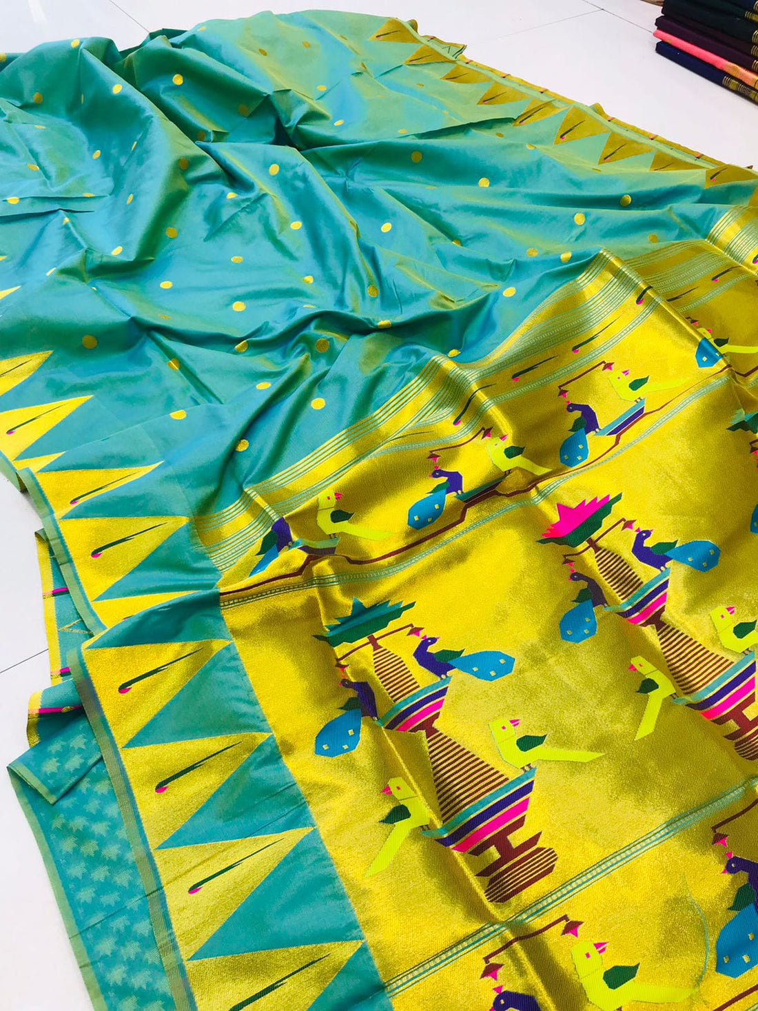 Amazing Sky Paithani Silk Saree With Energetic Blouse Piece