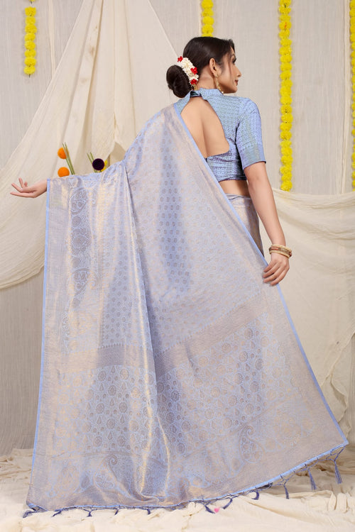 Load image into Gallery viewer, Incomparable Grey Kanjivaram Silk With Glittering Blouse Piece
