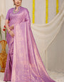 Symmetrical Lavender Kanjivaram Silk With Glittering Blouse Piece