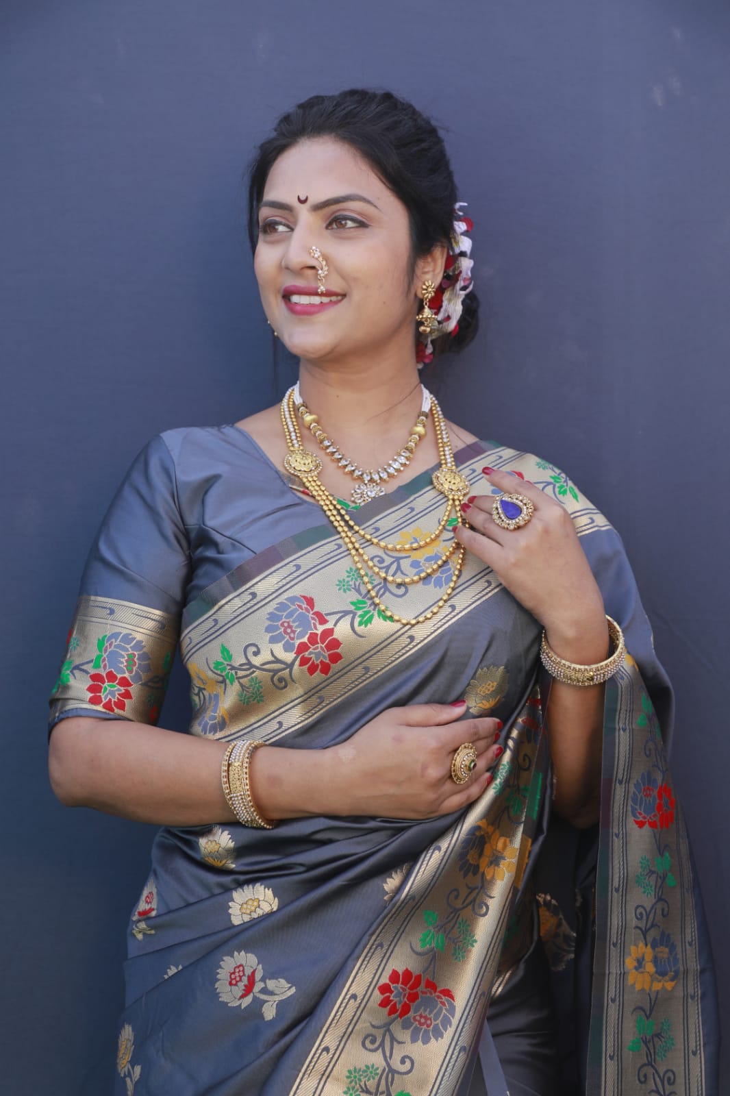 Sizzling Grey Paithani Silk Saree With Ideal Blouse Piece