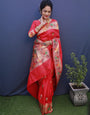 Skinny Red Paithani Silk Saree With Ideal Blouse Piece