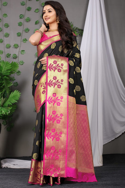 Load image into Gallery viewer, Groovy Black Banarasi Silk Saree With Most Adorable Blouse Piece
