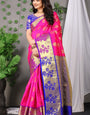 Exceptional Dark Pink Banarasi Silk Saree With Most Adorable Blouse Piece