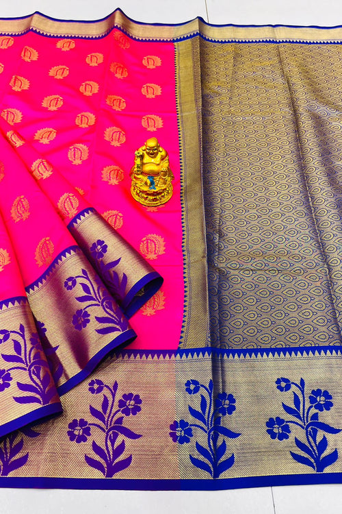 Load image into Gallery viewer, Exceptional Dark Pink Banarasi Silk Saree With Most Adorable Blouse Piece
