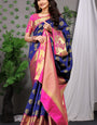 Prominent Navy Blue Banarasi Silk Saree With Most Adorable Blouse Piece