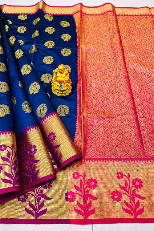 Load image into Gallery viewer, Prominent Navy Blue Banarasi Silk Saree With Most Adorable Blouse Piece
