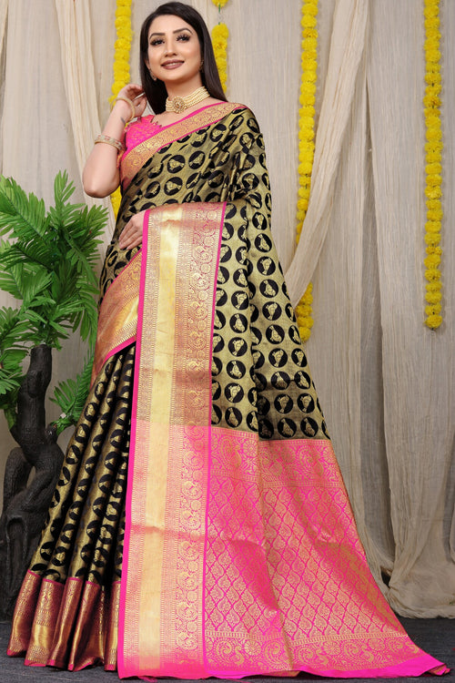 Load image into Gallery viewer, Breathtaking Black Kanjivaram Silk With Palimpsest Blouse Piece
