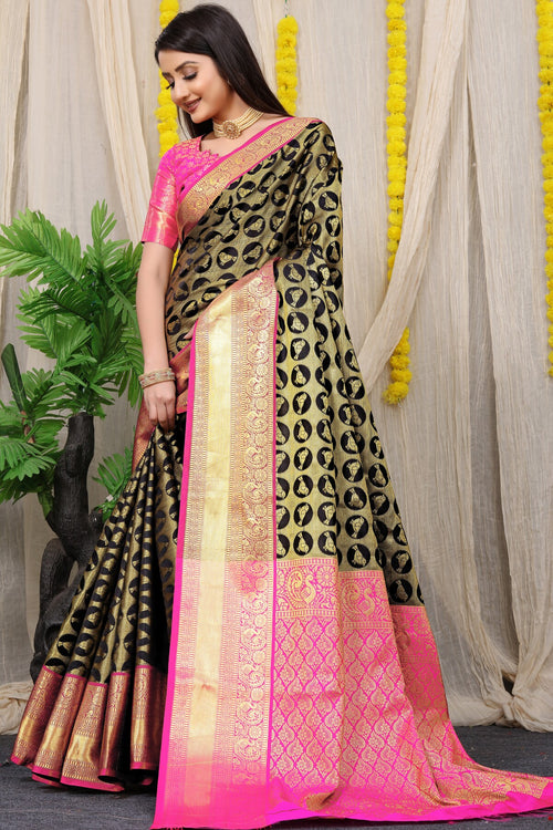 Load image into Gallery viewer, Breathtaking Black Kanjivaram Silk With Palimpsest Blouse Piece
