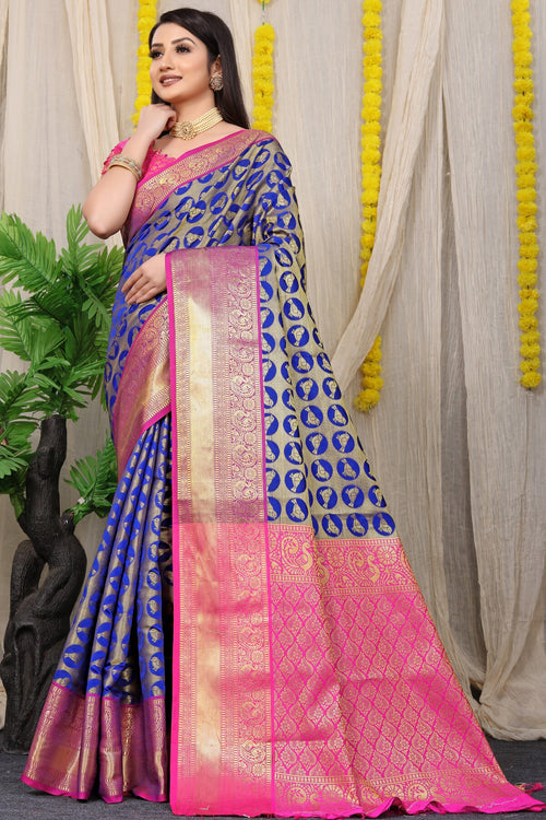 Load image into Gallery viewer, Adorable Blue Kanjivaram Silk With Palimpsest Blouse Piece
