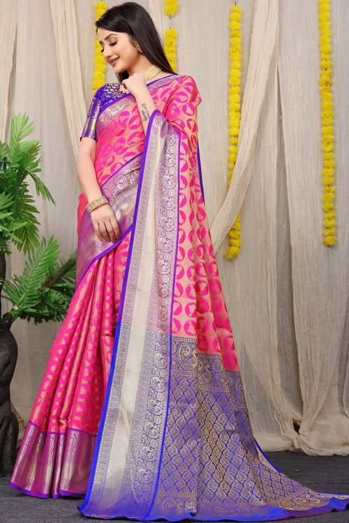 Load image into Gallery viewer, Captivating Dark Pink Kanjivaram Silk With Palimpsest Blouse Piece
