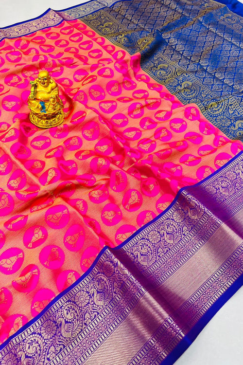 Load image into Gallery viewer, Captivating Dark Pink Kanjivaram Silk With Palimpsest Blouse Piece
