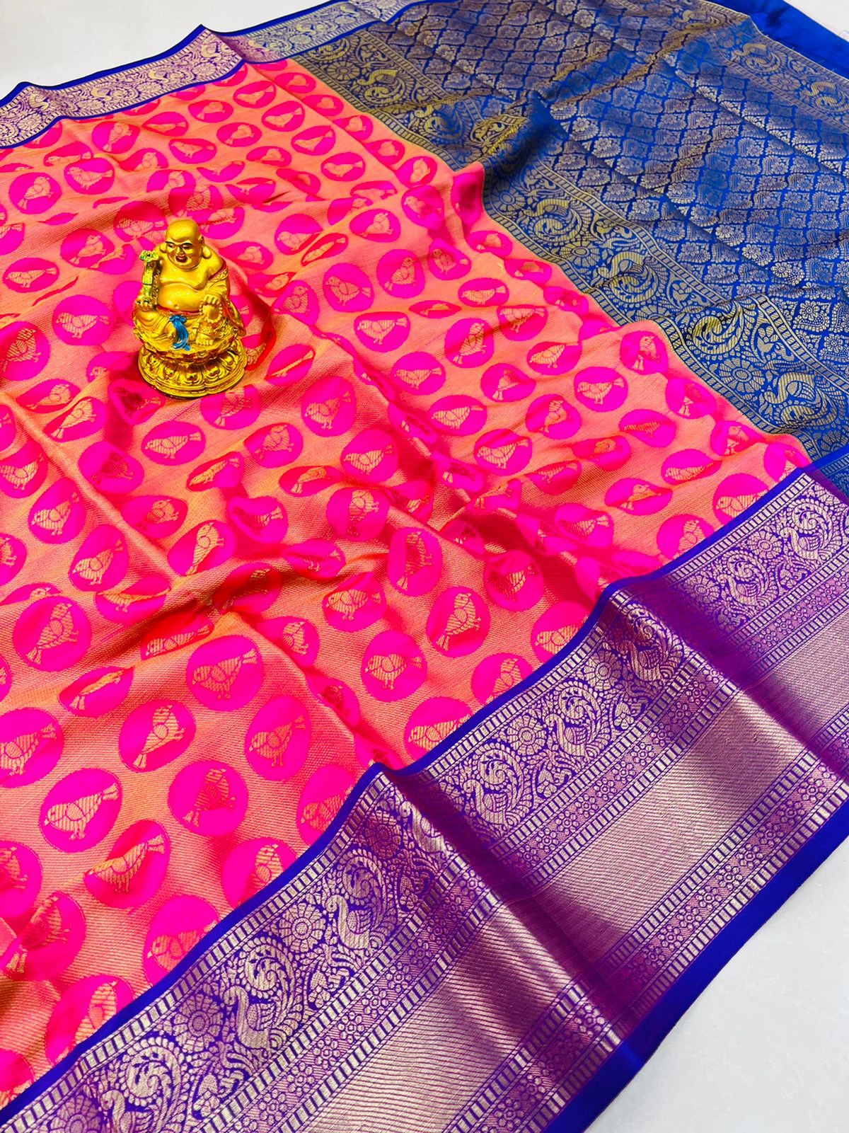 Captivating Dark Pink Kanjivaram Silk With Palimpsest Blouse Piece