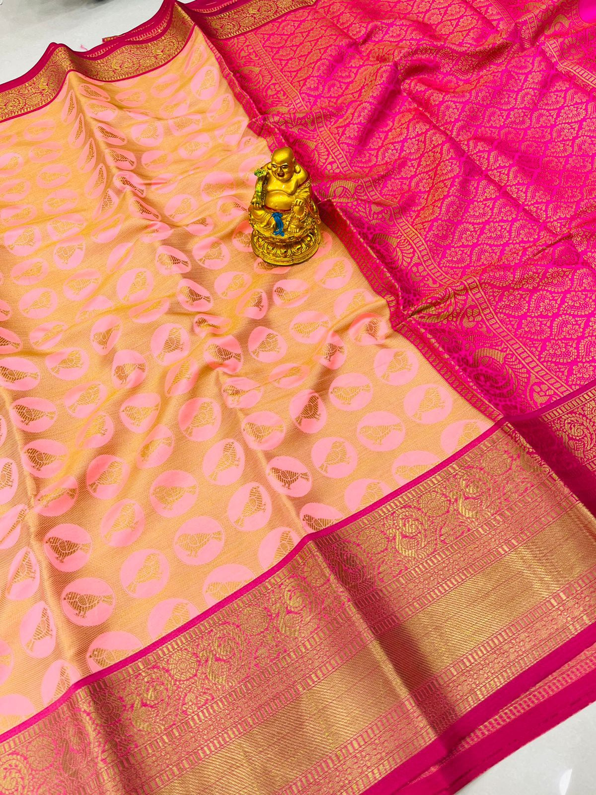 Ravishing Pink Kanjivaram Silk With Palimpsest Blouse Piece