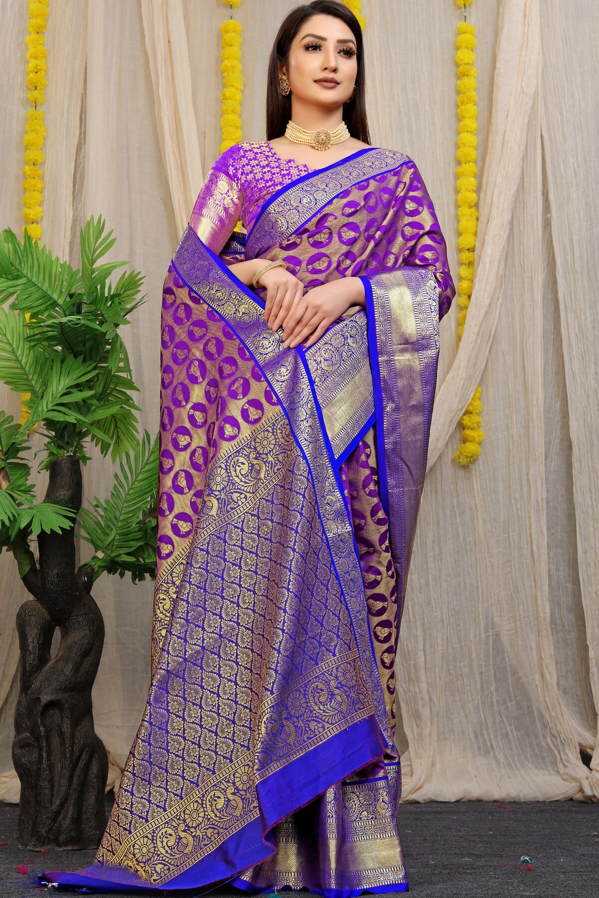 Radiant Purple Kanjivaram Silk With Palimpsest Blouse Piece