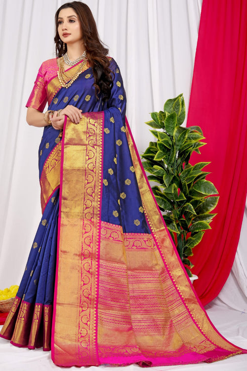 Load image into Gallery viewer, Engaging Navy Blue Kanjivaram Silk With Glittering Blouse Piece
