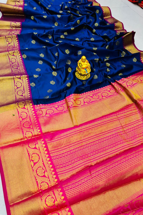 Load image into Gallery viewer, Engaging Navy Blue Kanjivaram Silk With Glittering Blouse Piece
