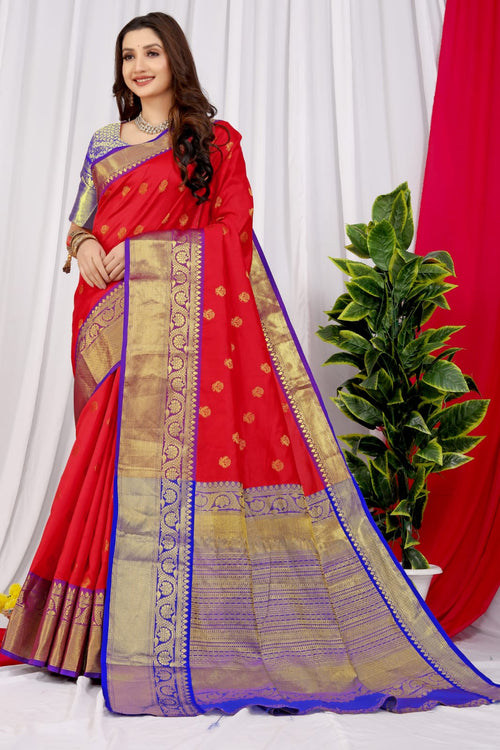 Load image into Gallery viewer, Prodigal Red Kanjivaram Silk With Glittering Blouse Piece
