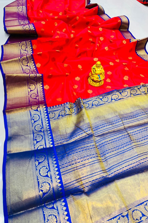 Load image into Gallery viewer, Prodigal Red Kanjivaram Silk With Glittering Blouse Piece
