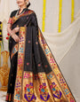 A glam Black Paithani Silk Saree With Gorgeous Blouse Piece