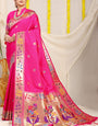 Twirling Dark Pink Paithani Silk Saree With Gorgeous Blouse Piece