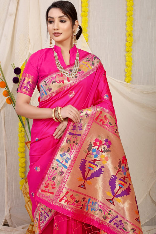 Load image into Gallery viewer, Twirling Dark Pink Paithani Silk Saree With Gorgeous Blouse Piece
