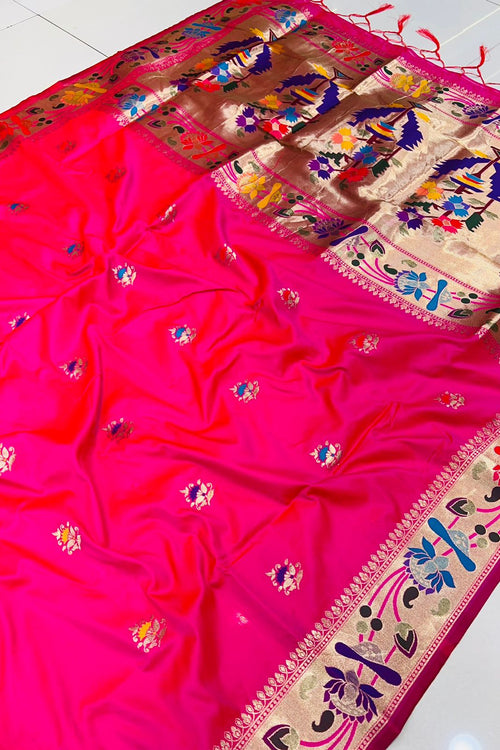 Load image into Gallery viewer, Twirling Dark Pink Paithani Silk Saree With Gorgeous Blouse Piece
