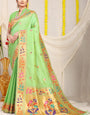 Entrancing Parrot Paithani Silk Saree With Gorgeous Blouse Piece