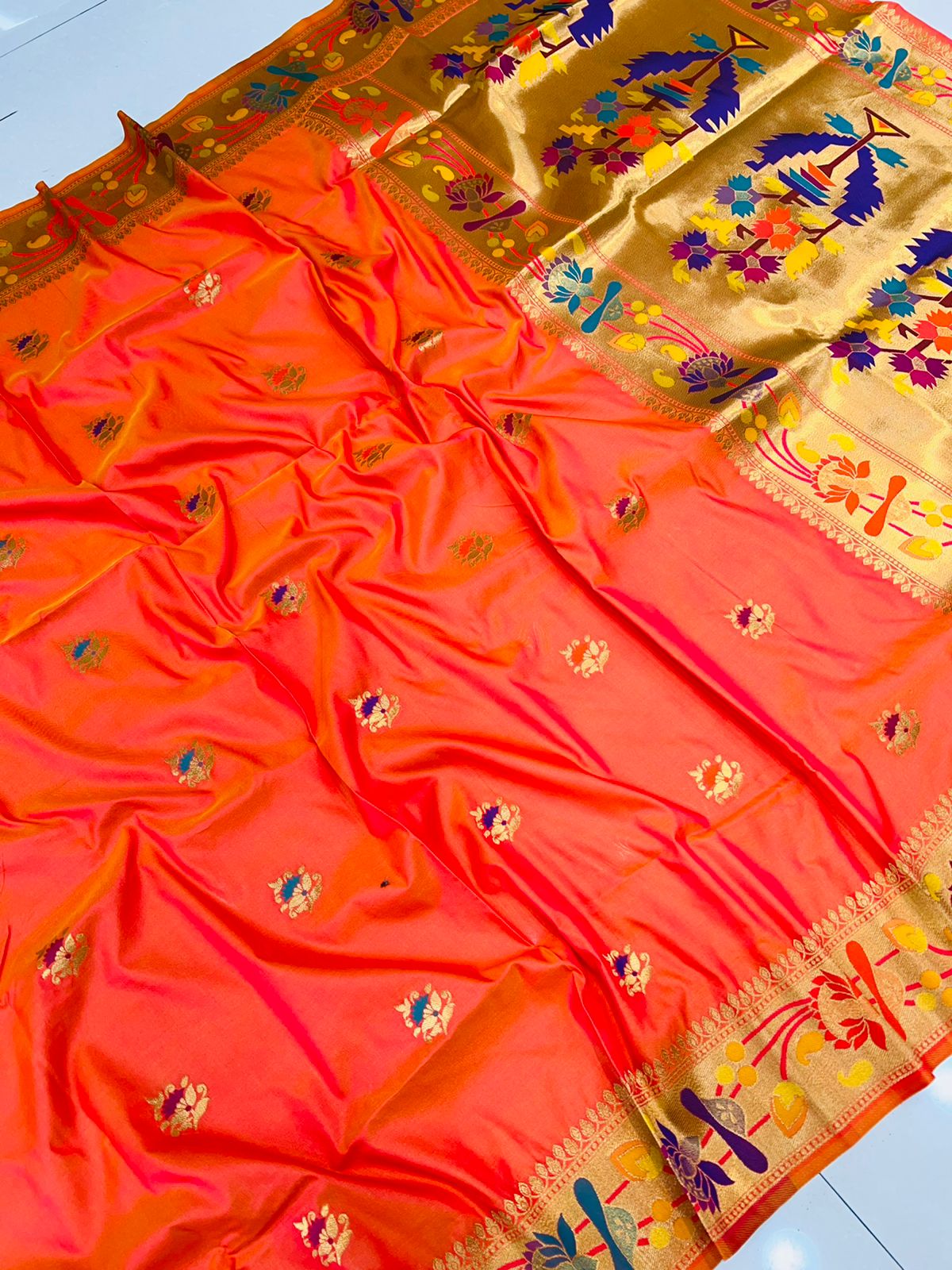 Most Flattering Peach Paithani Silk Saree With Gorgeous Blouse Piece