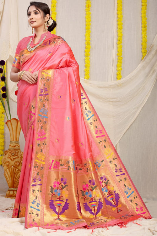 Load image into Gallery viewer, An insanely Pink Paithani Silk Saree With Gorgeous Blouse Piece
