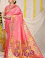 An insanely Pink Paithani Silk Saree With Gorgeous Blouse Piece