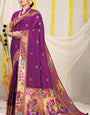 Fairytale Purple Paithani Silk Saree With Gorgeous Blouse Piece
