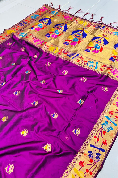 Load image into Gallery viewer, Fairytale Purple Paithani Silk Saree With Gorgeous Blouse Piece
