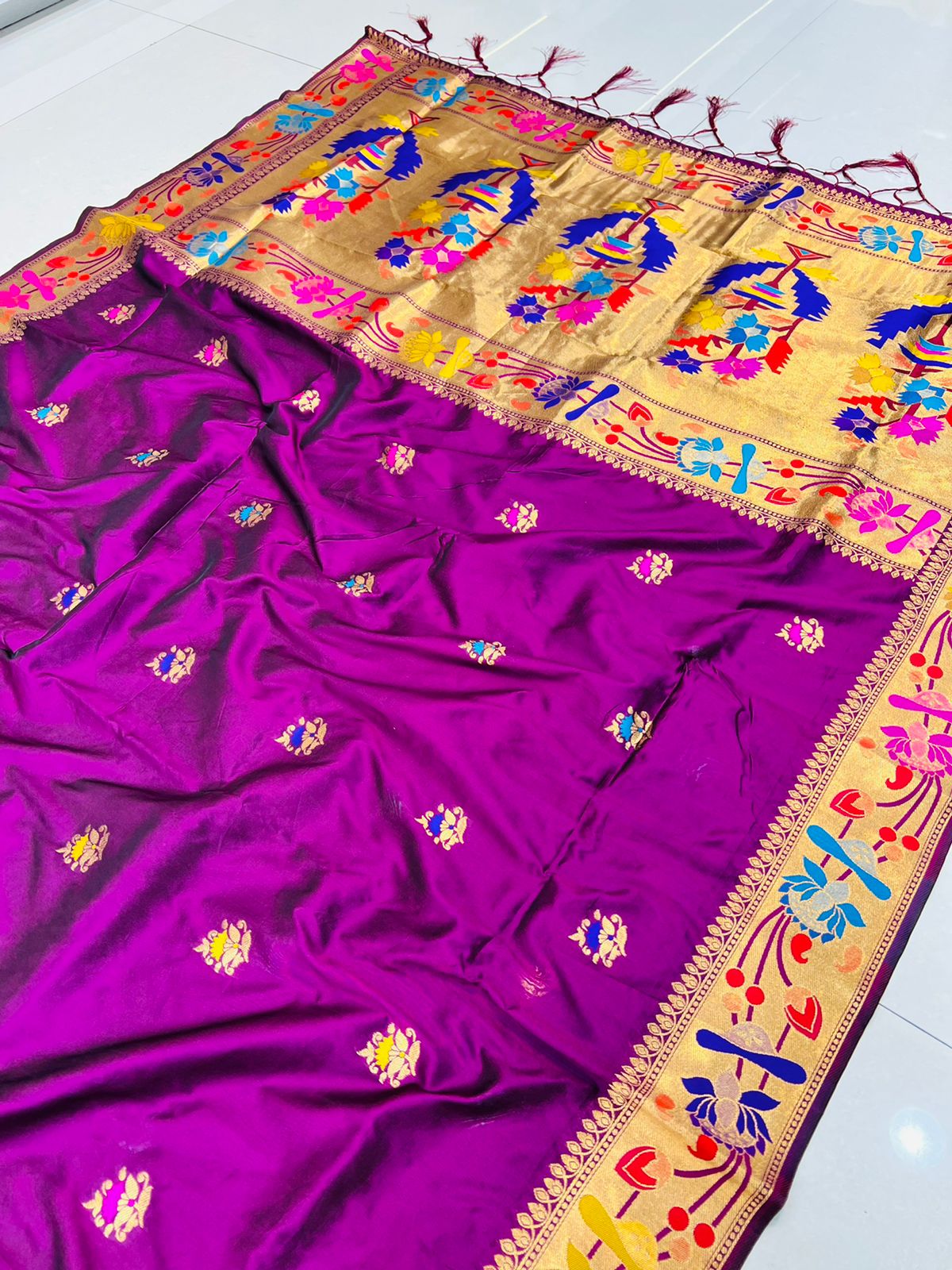 Fairytale Purple Paithani Silk Saree With Gorgeous Blouse Piece