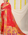 Stunner Red Paithani Silk Saree With Gorgeous Blouse Piece