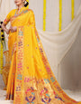 Classic Yellow Paithani Silk Saree With Gorgeous Blouse Piece