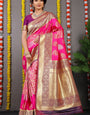 Easy on the eyes Dark Pink Banarasi Silk Saree With Comely Blouse Piece