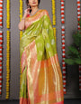 Exuberant Green Banarasi Silk Saree With Comely Blouse Piece