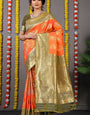 Prodigal Orange Banarasi Silk Saree With Comely Blouse Piece