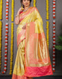 Tremendous Yellow Banarasi Silk Saree With Comely Blouse Piece