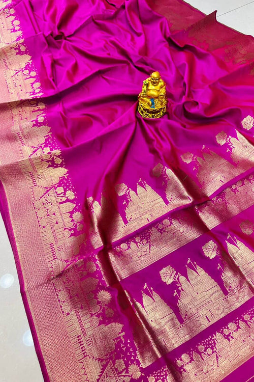 Load image into Gallery viewer, Majesty Dark Pink Soft Banarasi Silk Saree With Embrocation Blouse Piece
