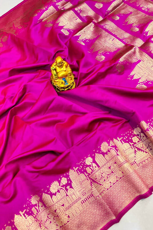 Load image into Gallery viewer, Majesty Dark Pink Soft Banarasi Silk Saree With Embrocation Blouse Piece
