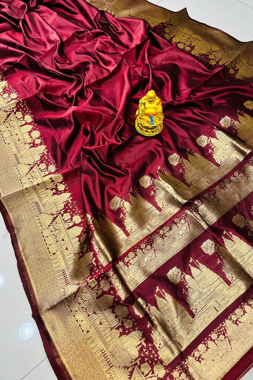 Load image into Gallery viewer, Fancifull Maroon Soft Banarasi Silk Saree With Gossamer Blouse Piece
