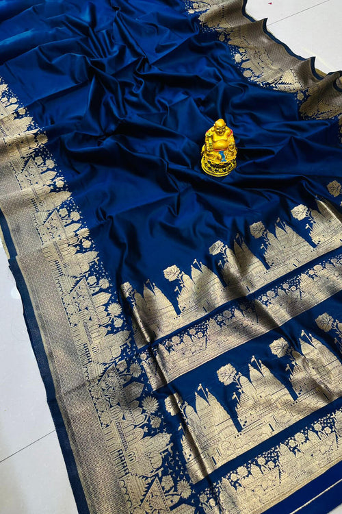 Load image into Gallery viewer, Classic Navy Blue Soft Banarasi Silk Saree With Panoply Blouse Piece
