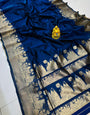 Classic Navy Blue Soft Banarasi Silk Saree With Panoply Blouse Piece