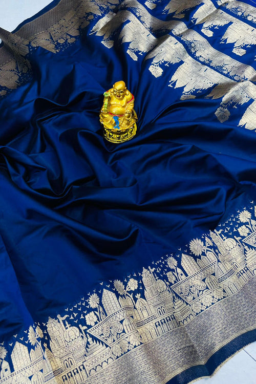 Load image into Gallery viewer, Classic Navy Blue Soft Banarasi Silk Saree With Panoply Blouse Piece
