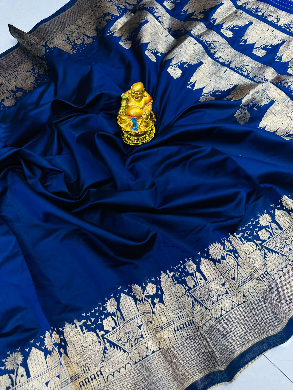 Classic Navy Blue Soft Banarasi Silk Saree With Panoply Blouse Piece