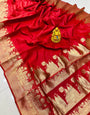 Beauteous Red Soft Banarasi Silk Saree With Vestigial Blouse Piece