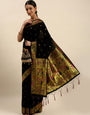 Adoring Black Paithani Silk Saree With Ethnic Blouse Piece
